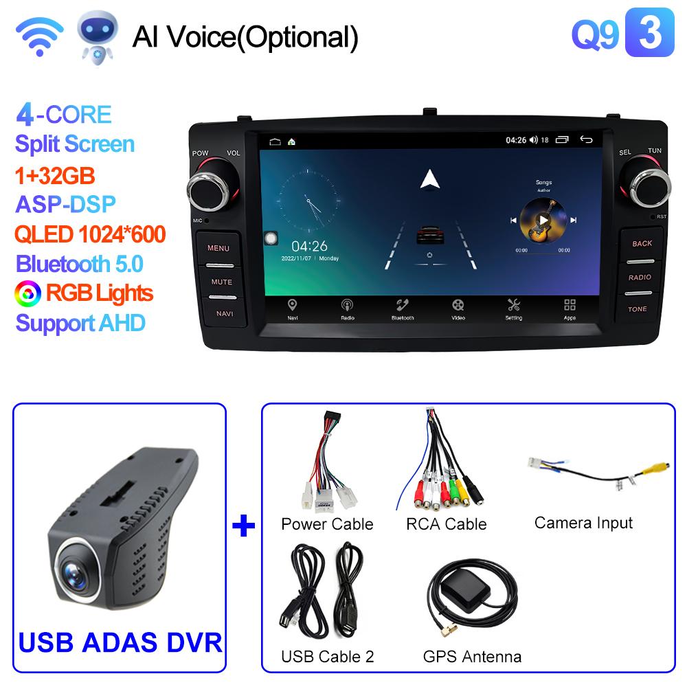 2din Android 12 Wireless CarPlay Android Auto Car Radio Multimedia GPS for Toyota Corolla E120 2003-2006 BYD F3 Stereo 4G