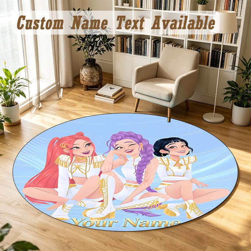 Round Rug Custom NameKpop Demon Hunters Pattern Non Slip Carpet Home Floor Decor