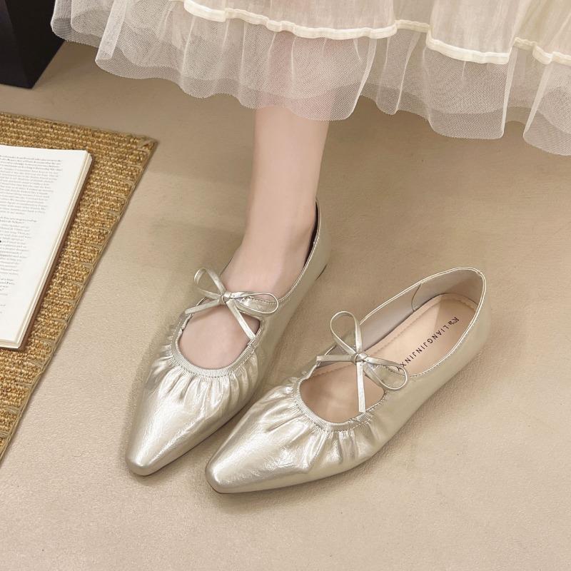 Fashion Cold and loose! Silver Square Toe Lace-Up Half Slippers Women's Spring Wear Low Heel Flats