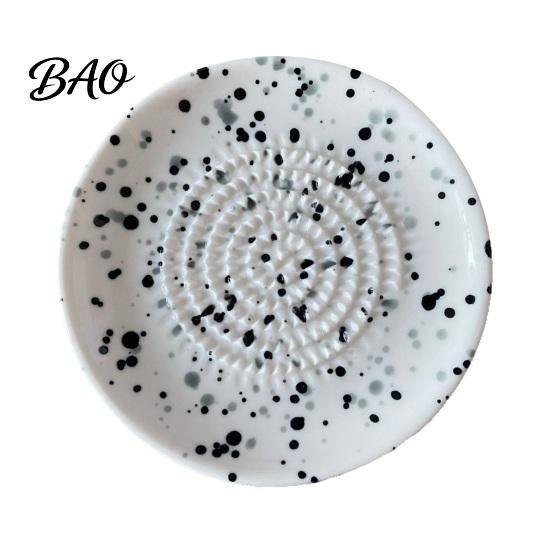 Small Ceramic Grater Bowl, Manual Ginger Garlic Mincer with Ink Splash Pattern, Multi-use Dish Pepper Grinding Plate for Wasabi Daikon, Dishwasher