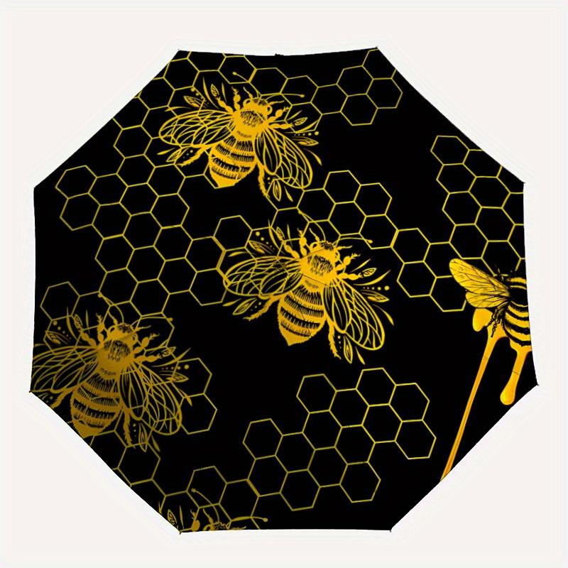 1pc Bee Honeycomb Automatic Open/close Folding Compact Umbrella, 8-Rib Sturdy Canopy, Lightweight Portable, Commuting Use, Gift,061