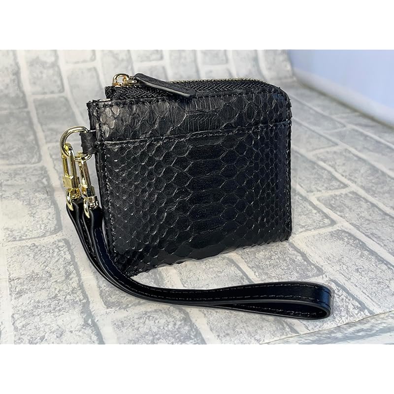 [GUODI] Compact Mini Wallet L-shaped Zipper Type Comes with a Carry Strap Python Genuine Leather Ladies Men's HJ-PY101 Snakeskin Snakeskin Snakeskin
