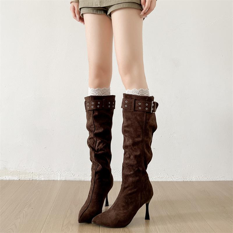 Fashion casual and thin French versatile black boots women's summer 2025 new stiletto pointed knight boots