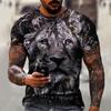 2021 New Men's Casual 3D Lion Print Slim-fit Pullover Men's T-shirt Men's Fashion Casual Short Sleeve T-shirt Men's Top