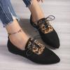 Large size leopard print single shoes women's autumn new pointed flat bottom suede casual shoes comfortable lace-up women's shoes
