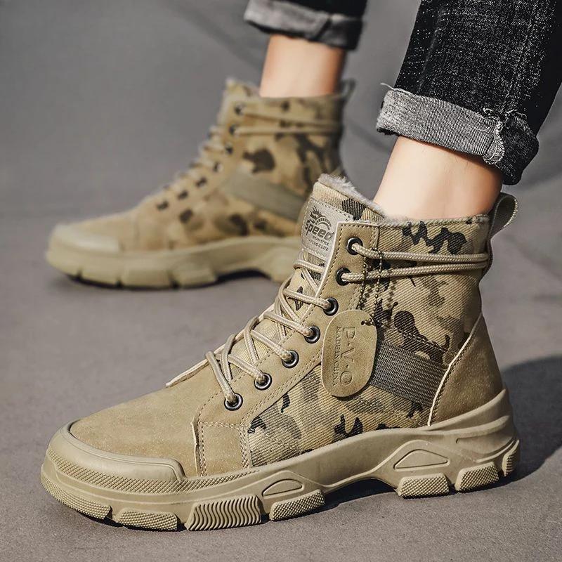 Booties Men's Snow Boots Platform Waterproof Ankle Male Winter Shoes Fashion Offer Cotton Shoe Footwear Outdoor Hiking Sale Work