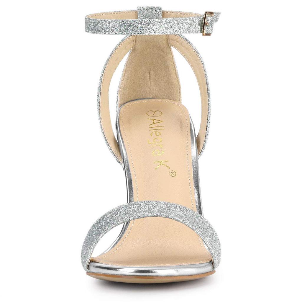 Allegra K Dam Sandaler med Hög Klack och Ankelrem, Öppen Tå, Stilettklack, Silver, Storlek 24.0cm