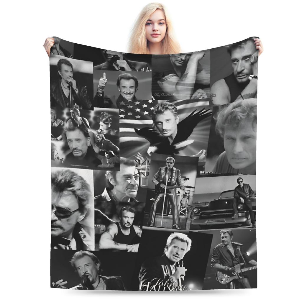 Johnny Hallyday Plüschdecke Mädchen Jungen Flanell Überwurfdecke Für Draußen Warm Weich DIY Qualität Tagesdecke