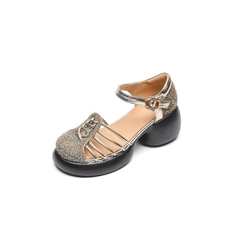 Stepping on shit feeling Baotou platform sandals women's 2025 new summer hollow pig cage shoes French thick heel high heels