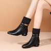 Off-white short boots for women 2025 winter new thin and versatile knitted wool medium boots thick heel medium heel boots for women