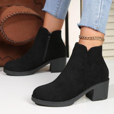 2023 Autumn/Winter New Women's Large Size Martin Boots - Comfortable Round Toe, Thick Heel, Side Zipper.