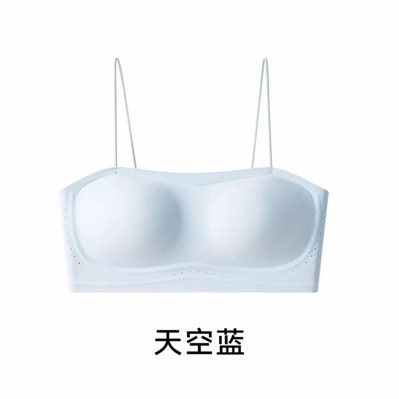 Traceless fixed integrated cup underwear women's thin shoulder straps invisible gathering anti-sagging breathable no steel ring tube top bra