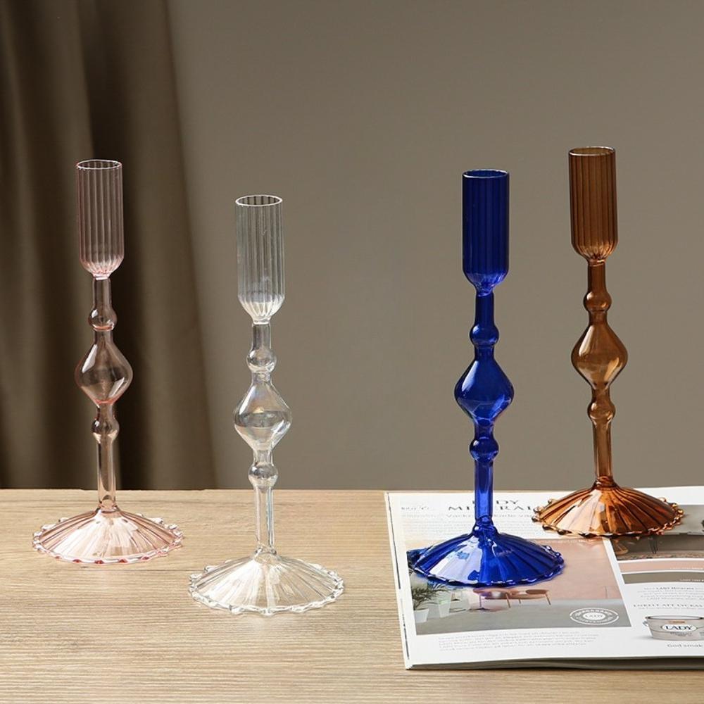 3pcs Nordic Style Minimalist Glass Candle Holder Colorful High Footed Candlestick Creative Living Room Wedding Decoration