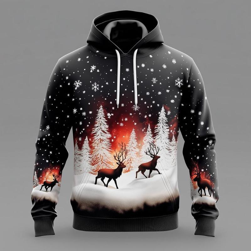 Santa Claus Reindeer 3D Printed Hoodie Men's And Women's Autumn And Winter Fashion Casual Pullover Christmas Holiday Party Top