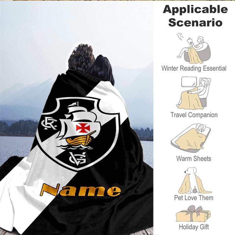 Custom Name Vasco Football Crest Emblem Blanket Lightweight Ideal Bedding Blanket Perfect for Travel, Camping, Living Rooms, Sofas, Christmas Gift