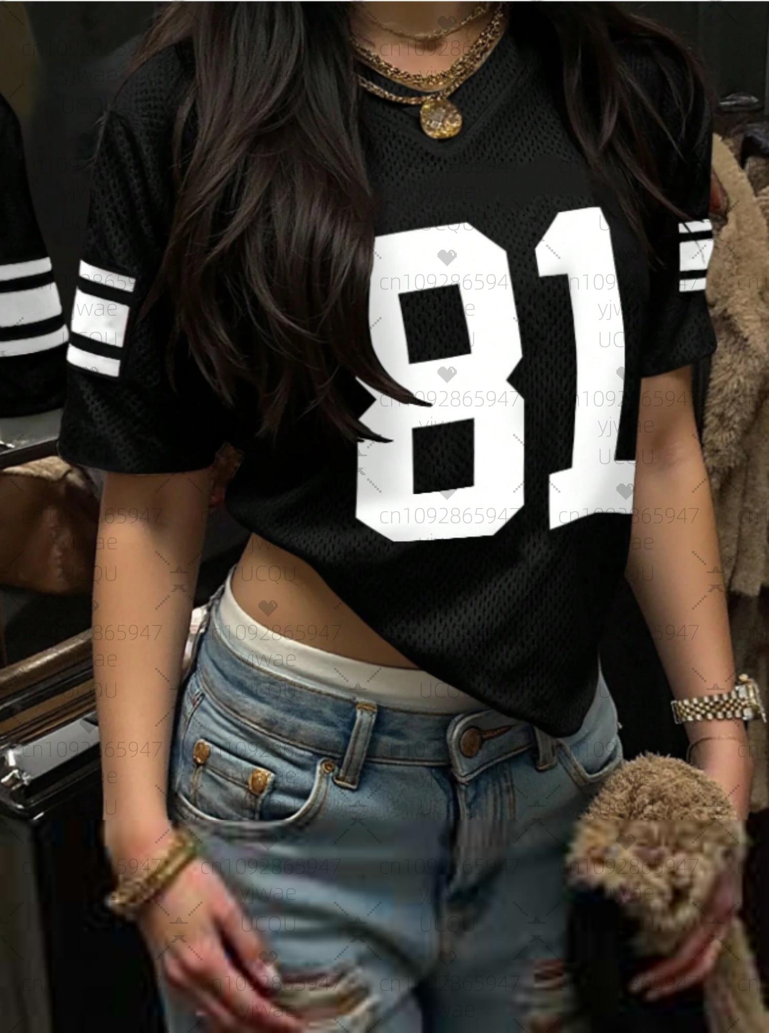 

Women American NO.81 Print Lightweight Breathable Mesh fabric V-Neck Short Sleeved baseball T-Shirt Women Jersey T-Shirt S