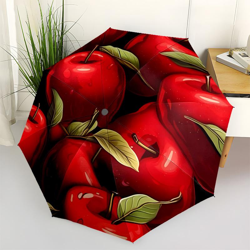 1pc Apple Fruit Auto Open/Close Leisure Umbrella with Windproof, Functional Design, 8-Rib Sturdy Canopy