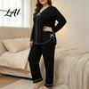 Breathable House Clothes for Ladies Women's Plus Size Pajama Set Long Sleeve Top And Pants Cozy Loungewear Women with Bow Ruffle 2 Piece Soft