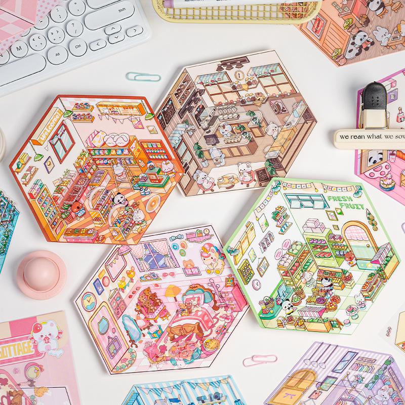 Fairy Tale Cottage 3D Landscape Stickers - Miniature Journal Decoration