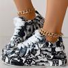 Fashion Painting Graffiti Big Size Sports Women's Shoes 2025 New Women's Outer Wear Lacing Comfortable Thick Bottom White Shoes