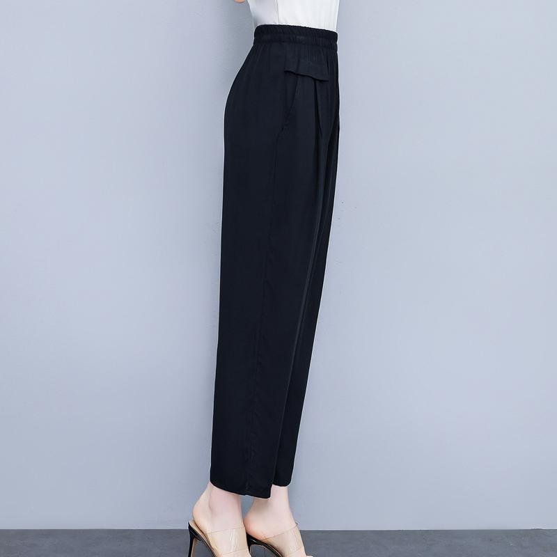 Pantalons pour femmes taille haute grande taille, pantalons amples vintage d'été, taille élastique, vêtements pour femmes d'âge moyen