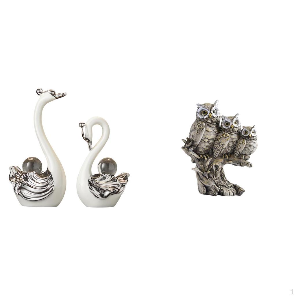 Porcelain Swan And Owl Figurine Collection Statue Ornament for Living Room Bedroom Office Desktop