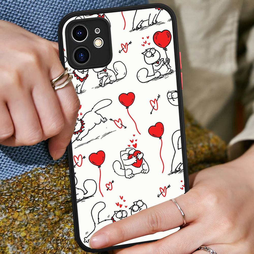 

S-Simons Cat Character Silicone Case For IPhone 16 15 14 13 12 11 Pro Max Plus X XS MAX Shockproof Matte Cover iphone 11