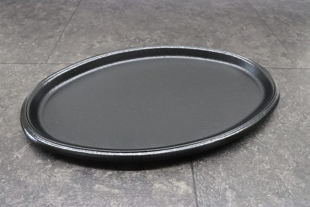 Asahi Steak Plate (with Wooden Base), Cast Iron, New Oval, Induction Compatible, Commercial Use