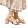 2025 summer new thick heel one-word bow sweet and gentle evening wind literary matching skirt high heel cool slippers women