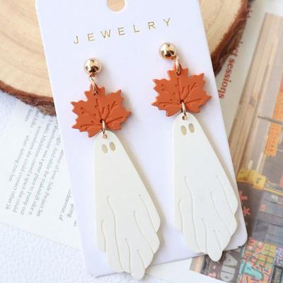 Halloween Soft Clay Acrylic Maple Leaf & Ghost Design Earrings Simple Cute Personalized Earrings, Festival Gift, Party Earrings