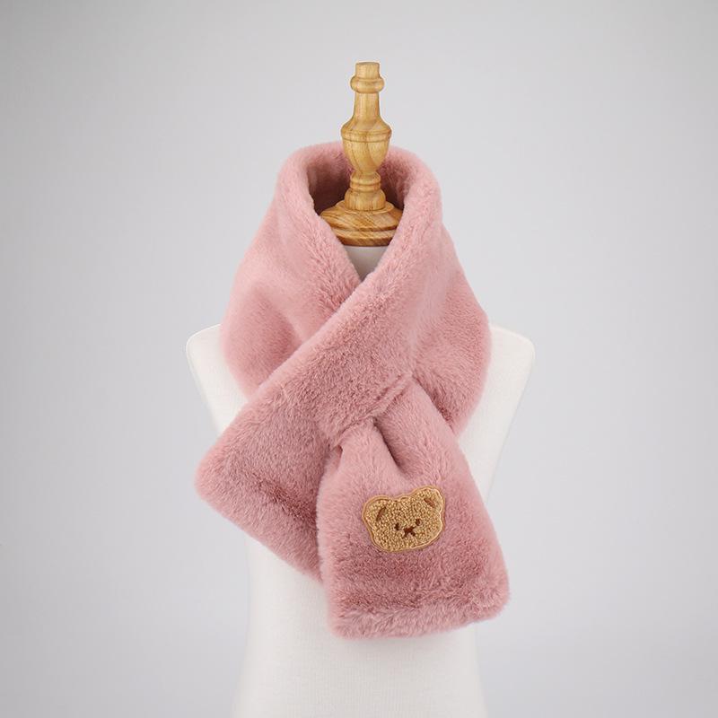 Women's Cute Korean-Style Plush Bear Scarf - Warm & Versatile for Autumn/Winter