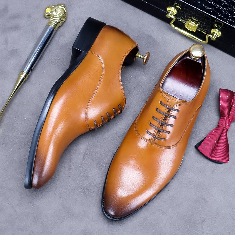 Fashion Full Grain Leather Men Vintage Italian Design Men Business Genuine Leather Dress Shoes Handmade Oxford Shoes For Men