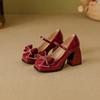 Xiaoxiangfeng High-heeled Mary Jane Shoes, Lace Bow Single Shoes, Autumn and Winter New Shallow-mouth Women's Shoes, Small People Increase In Height