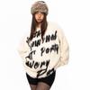 Unisex Retro Faux Mink Letter Crew Neck Sweater - Winter Plush Casual Knitwear