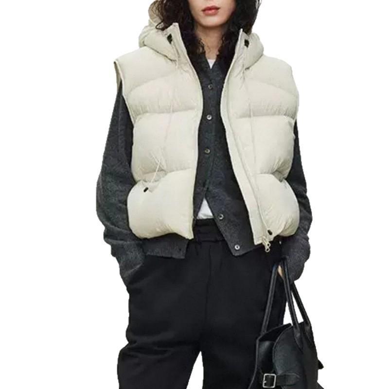Down vest, vest, women's winter coat, fluffy duck down design, women's hooded vest, Pinghu