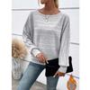 Autumn and Winter Comfortable Casual Solid Color Long Sleeved Round Neck Patchwork Pullover Top T-shirt for Women