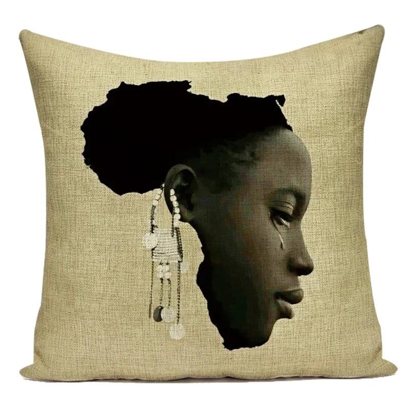 Fashion African Girl Lady Oil Painting Black Women Home Art Decoration Sofa Throw Pillow Case Polyester Cushion Cover