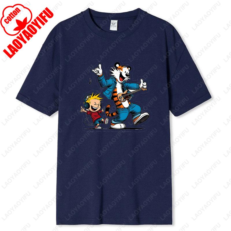 Vintage Inspired Calvin and Hobbes Graphic Tees Comfortable Cotton Unisex TShirt Classic Comic Print Men Women Loungewear Tops