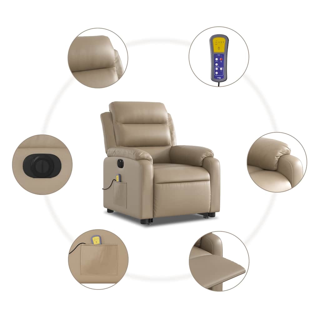Recliner Chair with Lift Function Electric Cappuccino Faux Leather