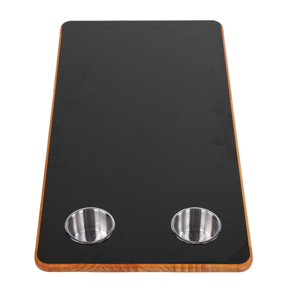 RV Table Top with 2 Stainless Steel Cup Holders 31.49x15.74in Black Sold Wood Desk Top for Trailer Motorhome Yacht Boat