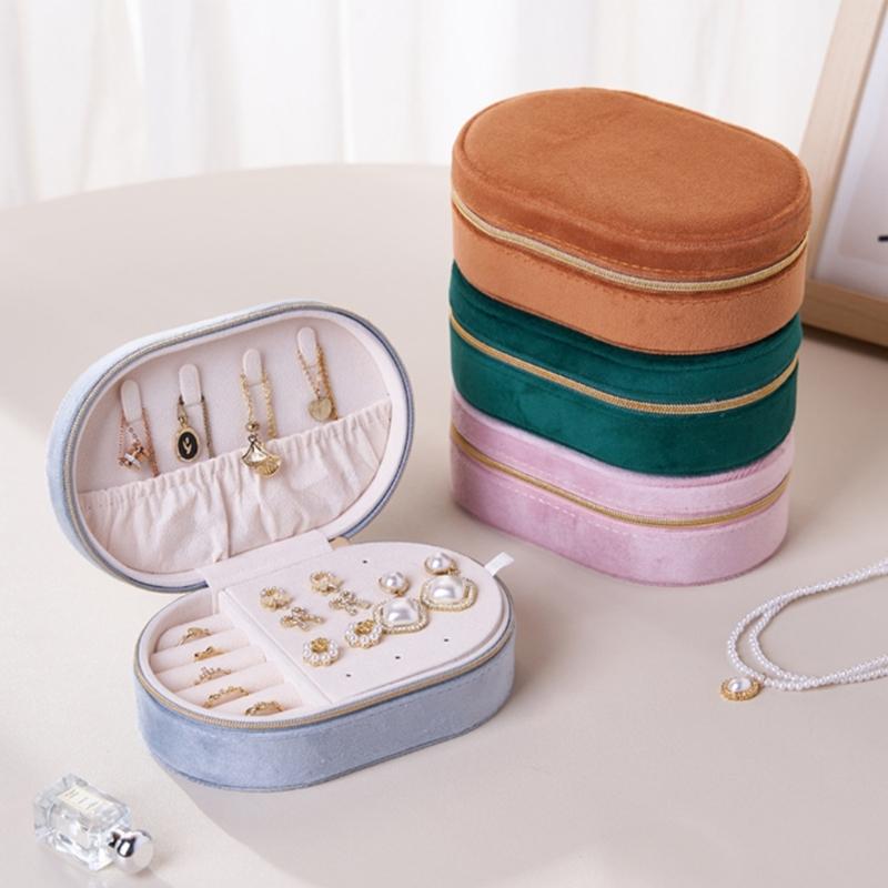 Soft Flannel Jewelry Case With Compartments Portable Designs For Home Travel Use