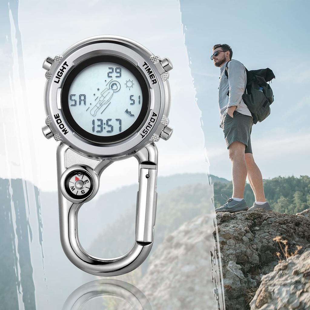 JEWELRYWE Armbanduhr mit Karabiner, Krankenschwesteruhr, Digitalanzeige, Unisex, einfache Uhr, Schlüsselanhänger, Tasche, Taschenuhr