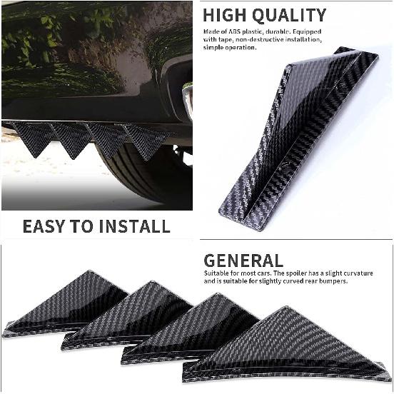 4pcs Rear Bumper Lip Rear Diffuser Defuzer Universal Shark Fins Curved Spoiler Lip Wing Splitter - Carbon Fiber