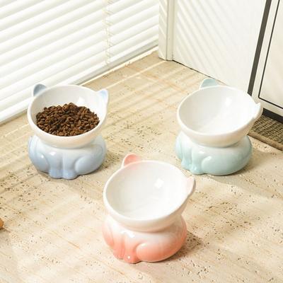 Ceramic Cat Bowl Cute Slanted Mouth Pet High Foot Bowl Large Capacity Multi-use Pet Drinking Feeder Neck Protection