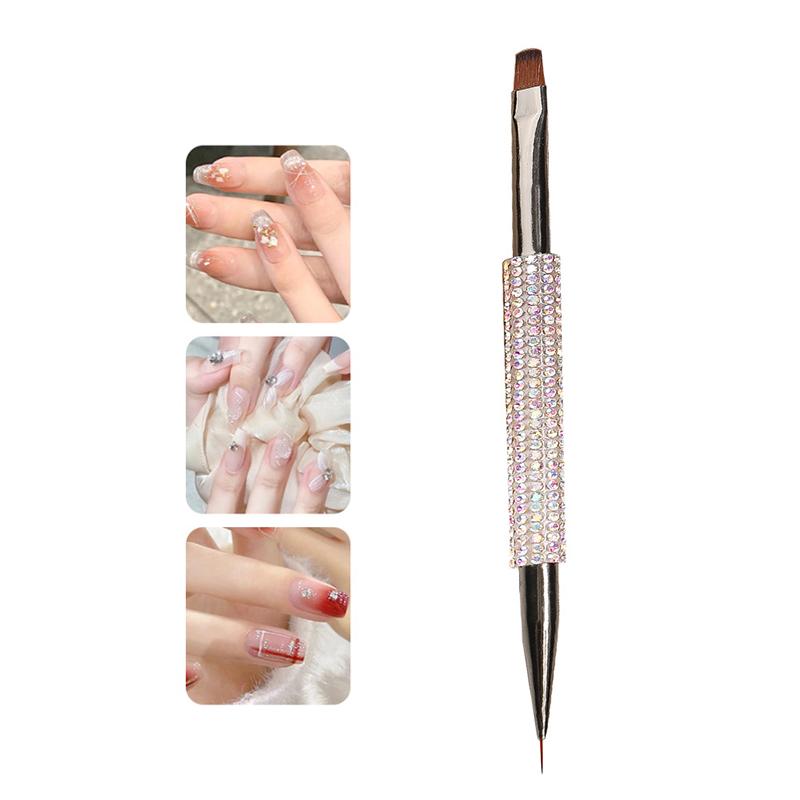 Dual-Ended Nail Brush With Diamond Nail Art Brushes Professional Gel Nail Polish Liner Flower Painting Drawing Manicure Tools