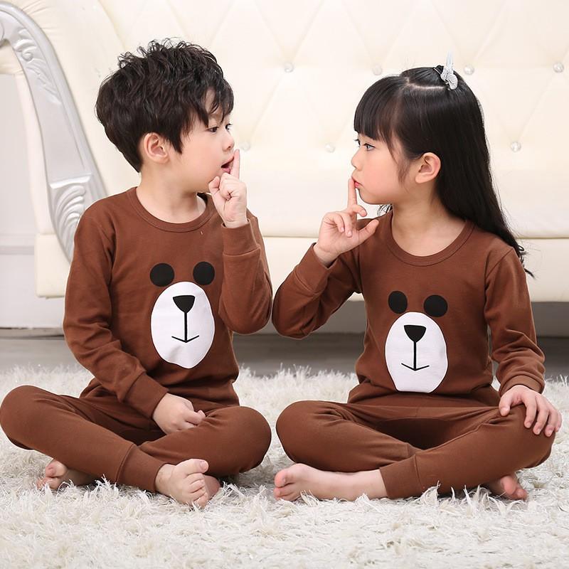 Kids Cotton Thermal Underwear Set Boys Girls Long Johns Pajamas Soft Base Layer 3-8 Years