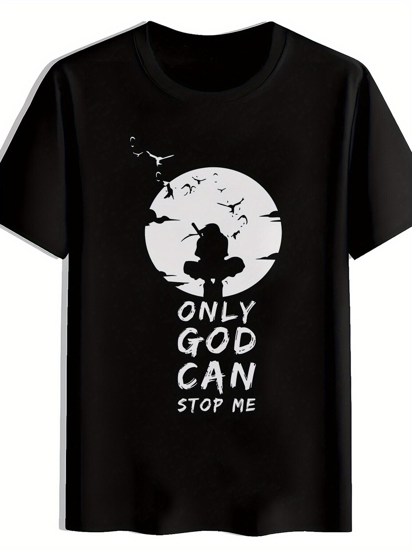Black T-shirt with Only God Can Stop Me Graphic - Anime-Inspired Design S