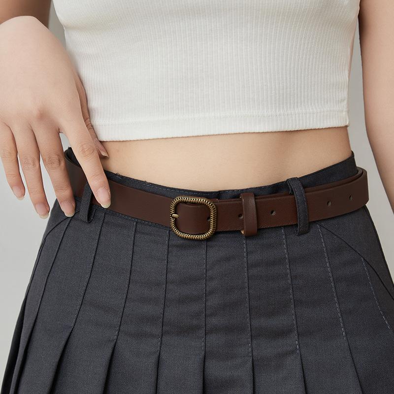 

Brown leather belt, genuine leather vintage belt for women, new versatile style, suitable for decorating with jeans, simple black cowhide коричневий