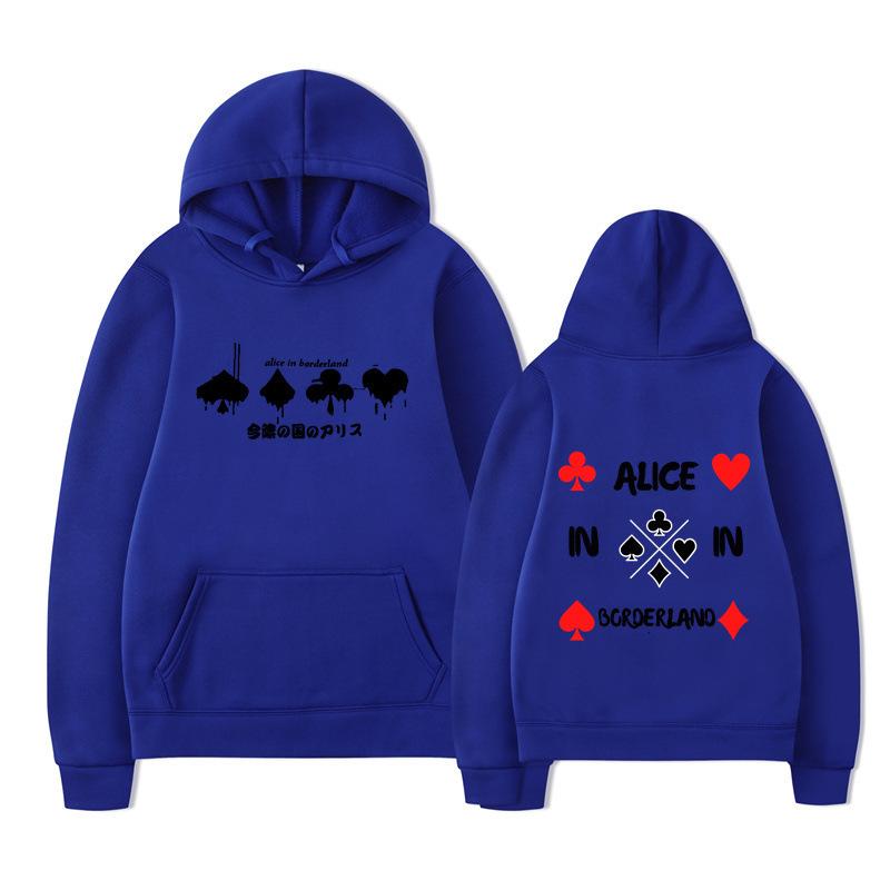 Alice in Borderland Hoodie – Unisex Black Double Sided Fleece Sweatshirt, Playing Card Suits & Japanese Kanji Drip Print, AIB Anime Streetwear