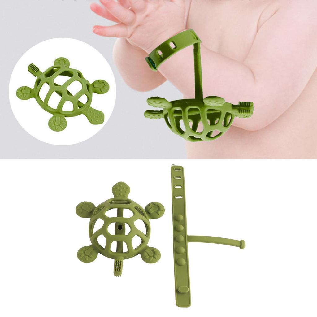 Baby Teething Toy Food Grade Silicone Anti Lost Buckle Teething Bracelet Tortoise Shape Hand Teether Toy